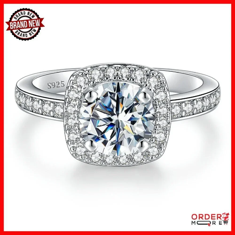 2CT Moissanite Halo Promise Ring Sterling Silver Size 7 - Picture 1 of 8